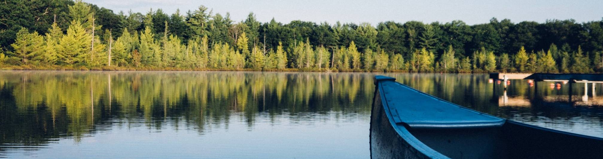 A canoe on a lake.