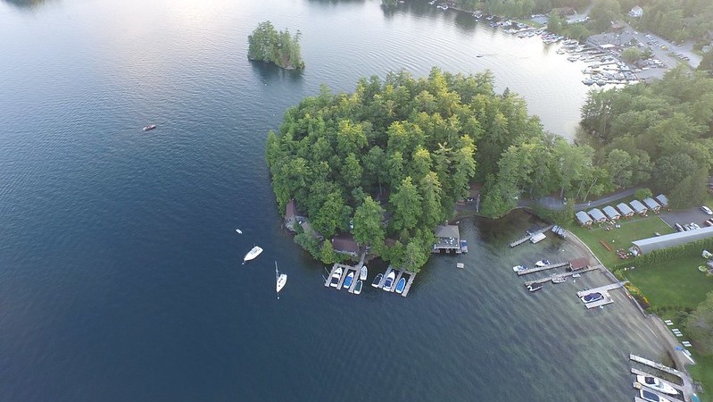 An overhead photo of the Point Cabins Property in Lake George.